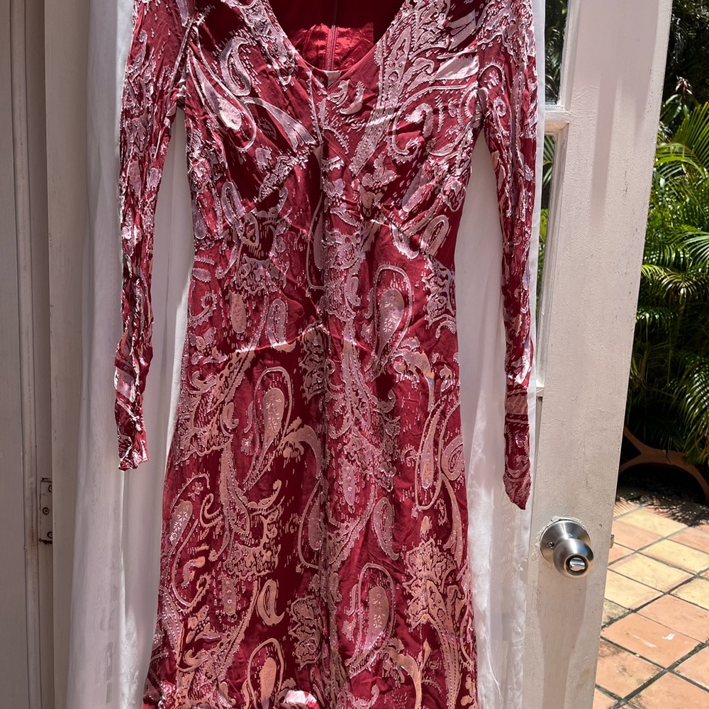 Red Paisley A-line V-neck Cocktail Dress